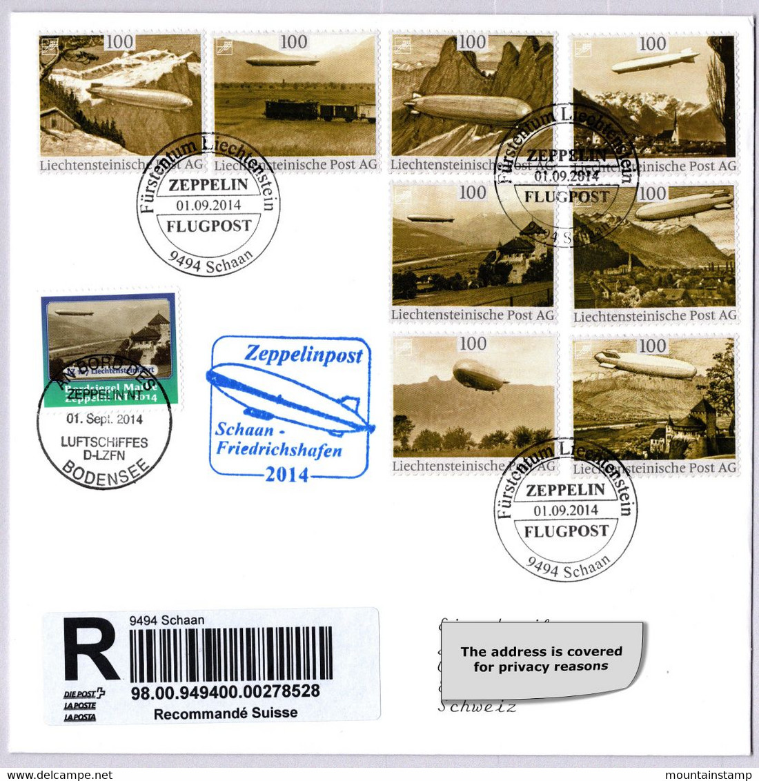 Liechtenstein 2014 (G6) Set 2 Covers Zeppelin Flight Mountains Berge Montagnes Luftschiff Airship Dirigeable - Covers & Documents