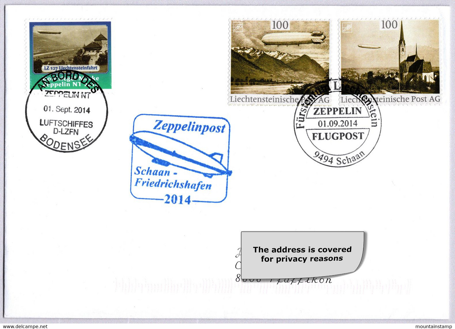 Liechtenstein 2014 (G6) Set 2 Covers Zeppelin Flight Mountains Berge Montagnes Luftschiff Airship Dirigeable - Cartas & Documentos