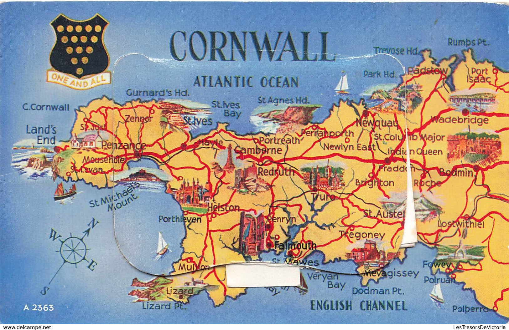 CPA Fantaisie A Systeme Cornwall - Accordéon De Vues Qui Sort De La Carte - Cartoline Con Meccanismi