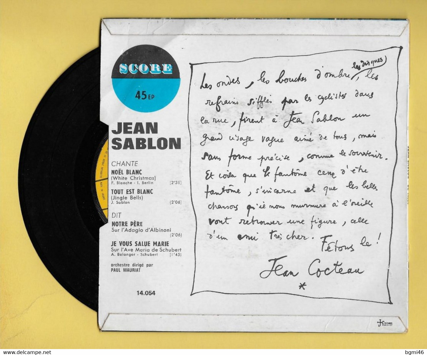 Disque Vinyle 45 Tours :  JEAN SABLON  :  Voir Les 4 Titres..Scan A  : Voir 2 Scans - Chants Gospels Et Religieux