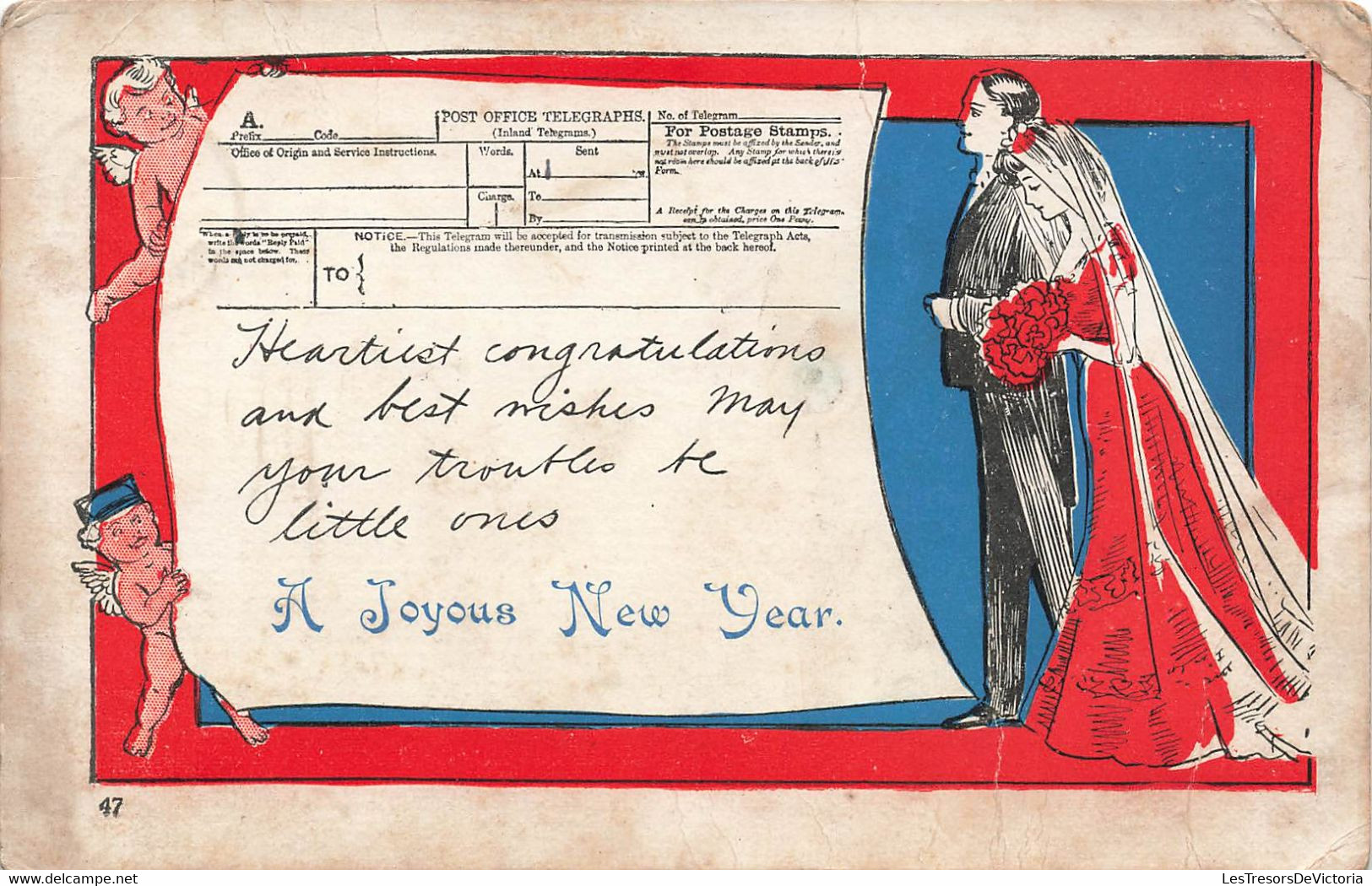 CPA Fantaisie Post Office Telegraphs - A Joyous New Year -1908 - Post & Briefboten