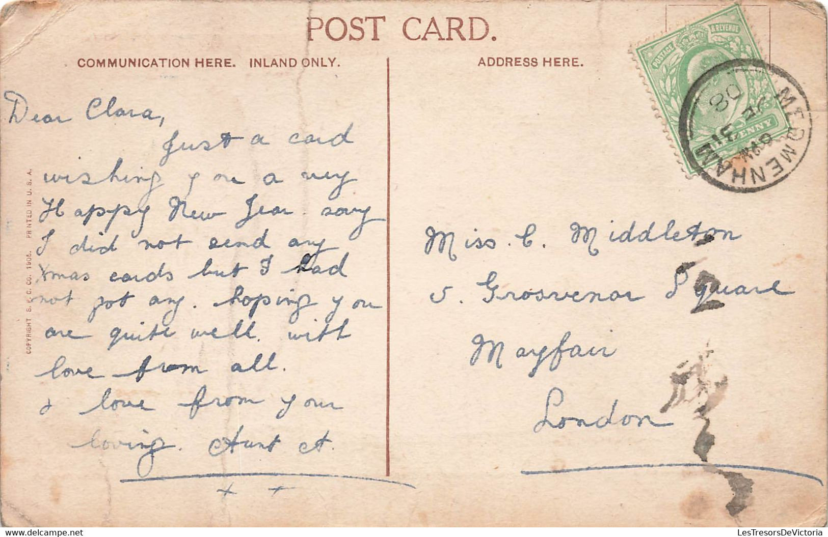 CPA Fantaisie Post Office Telegraphs - A Joyous New Year -1908 - Correos & Carteros