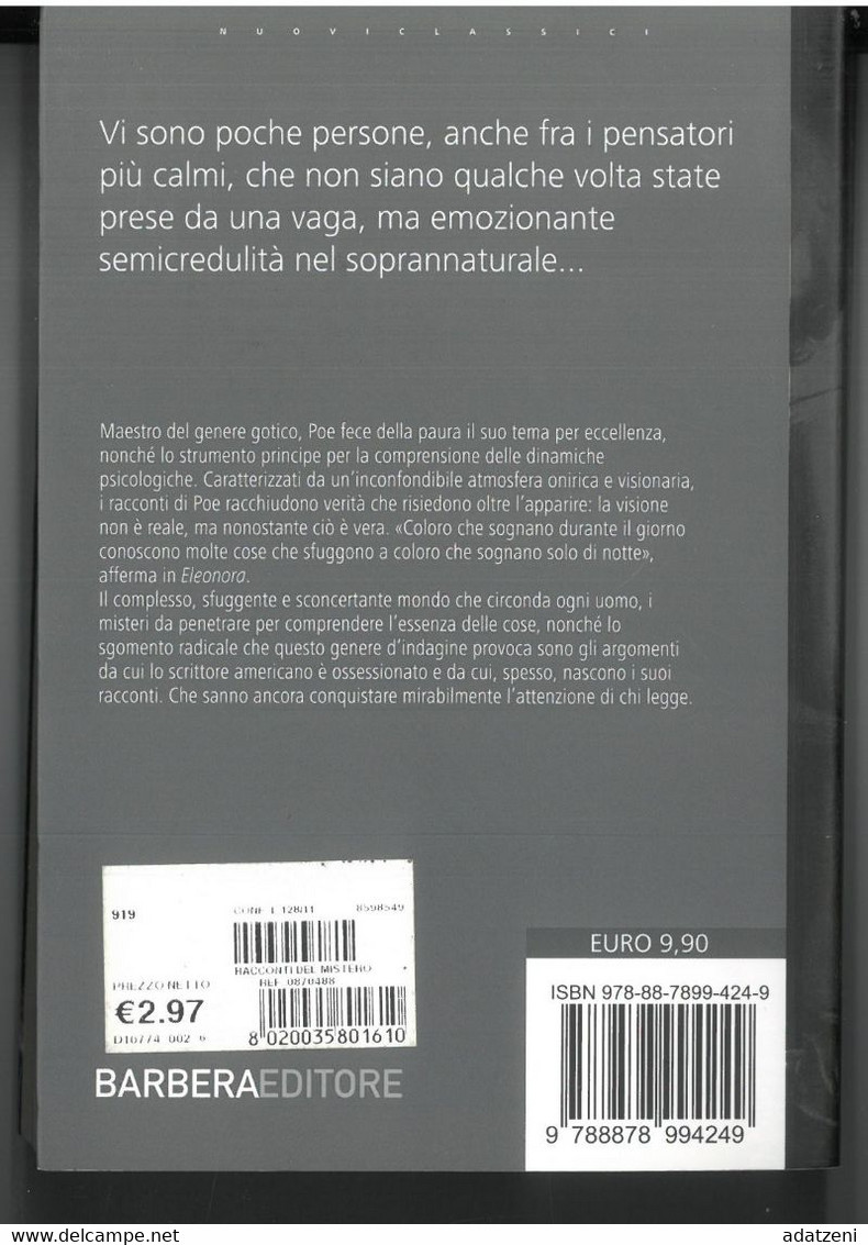 RACCONTI DEL MISTERO DI EDGAR ALLAN POE  EDITORE BARBERA STAMPA 2010 PAGINE 294 DIMENSIONI CM 19x13 COPERTINA MORBIDA CO - Classici