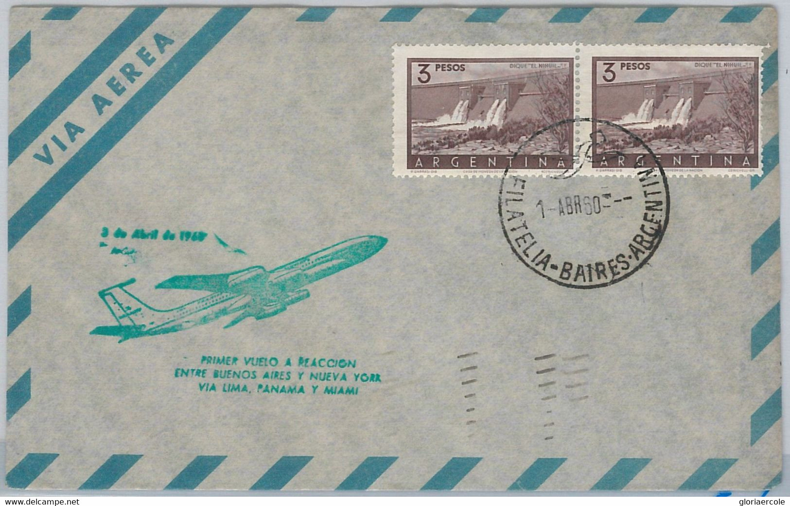 50122-AIRMAIL 1st FLIGHT COVER - ARGENTINA- BRANIFF:Buenos Aires/New York 1960 - Buenos Aires (1858-1864)