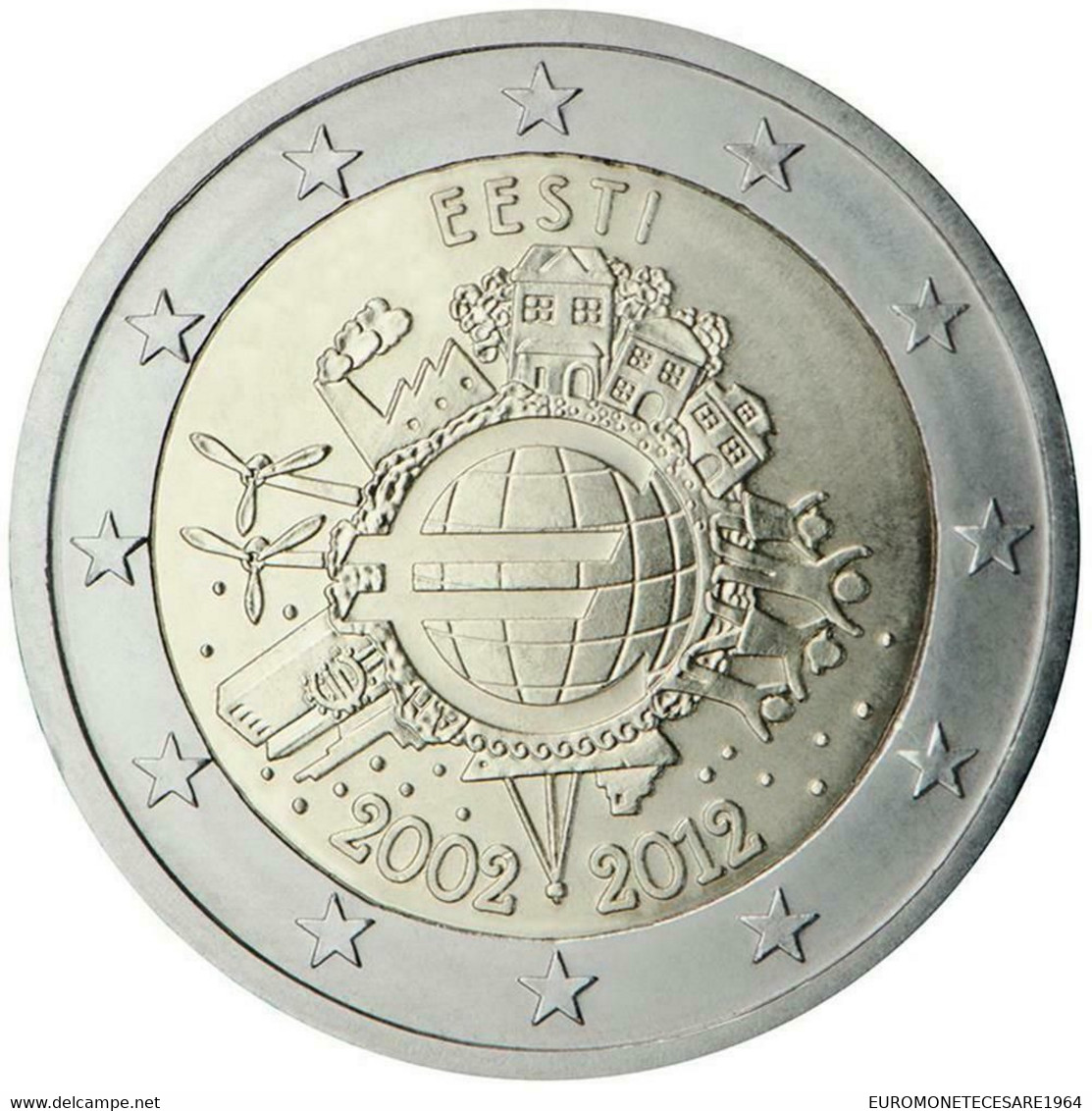 2 EURO ESTONIA  2012  COMMEMORATIVO DECENNALE EURO    FIOR DI CONIO     B.U. FROM ROLLS - Estland