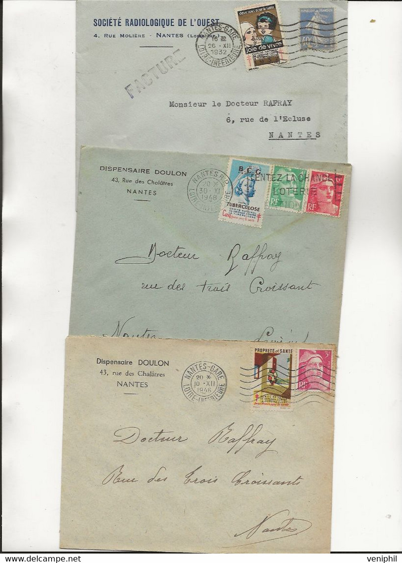 LOT DE 5 LETTRES DE 1927 A 1946 - TOUTES AVEC VIGNETTES  TIMBRES ANTI -TUBERCULEUX  OBLITERES - Tuberkulose-Serien