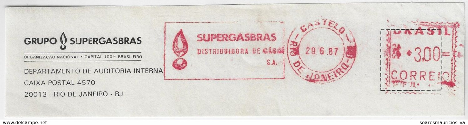 Brazil 1987 Fragment Cover Meter Stamp Slogan Supergasbrás Gas Distributor Rio De Janeiro / Castelo Flame Fire Energy - Gas