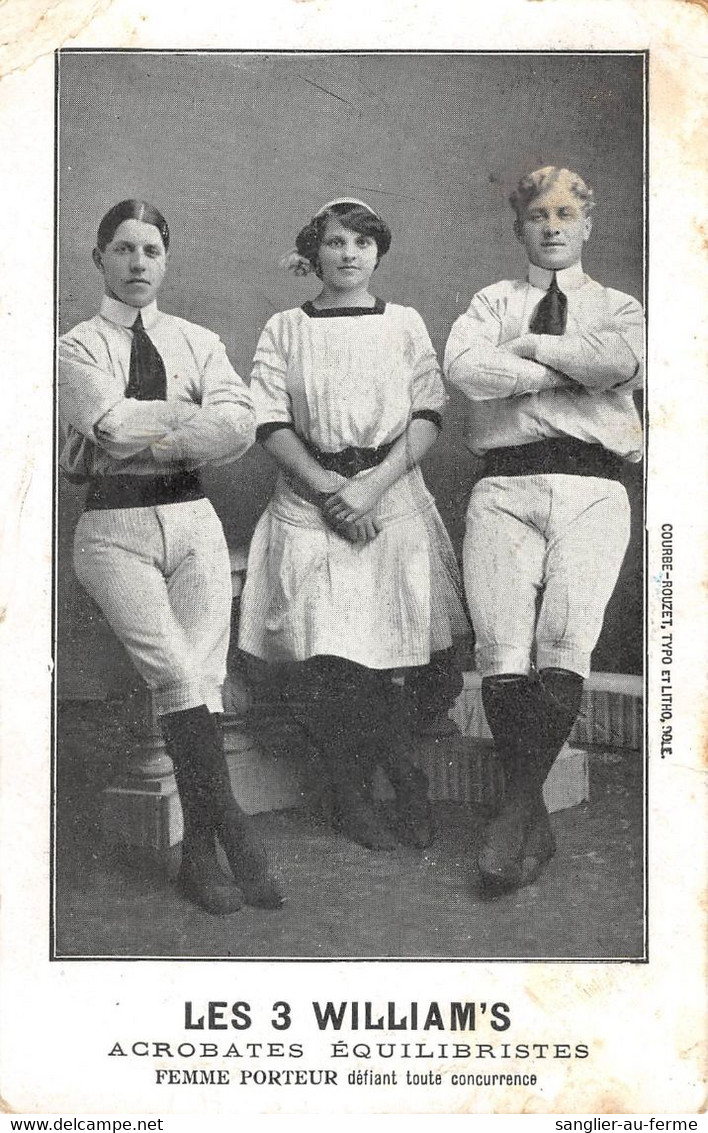 CPA CIRQUE LES 3 WILLIAMS ACROBATES EQUILIBRISTES FEMME PORTEUR - Circo