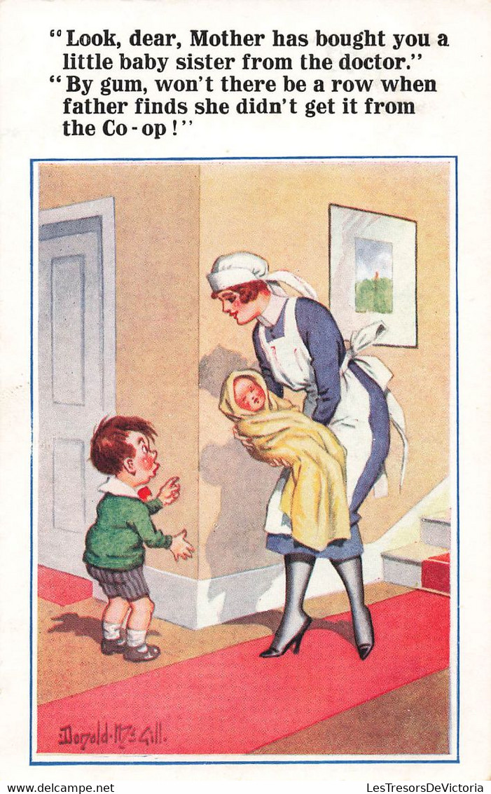 CPA Illustrateur Donald Mac Gill - Humour - Petit Garçon Avec Une Nurse Et Un Bébé - Mc Gill, Donald