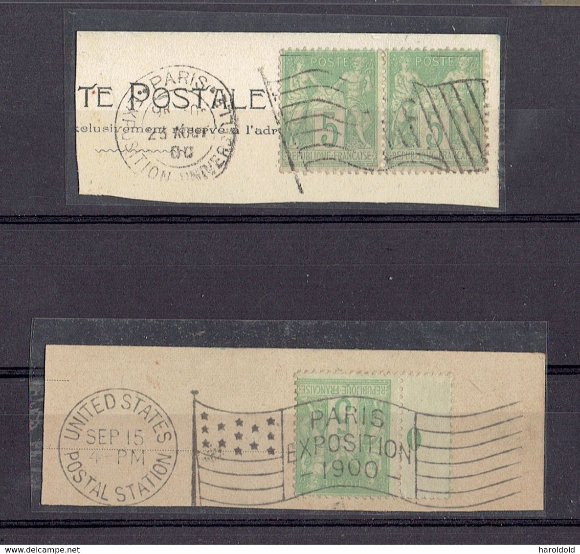 2 LOTS PARIS EXPO + DRAPEAU PAIRE N°106 OB MECANIQUE UNITED STATES POSTAL STATION + DRAPEAU PARIS EXPO 1900 - TB - 1900 – Pariis (France)