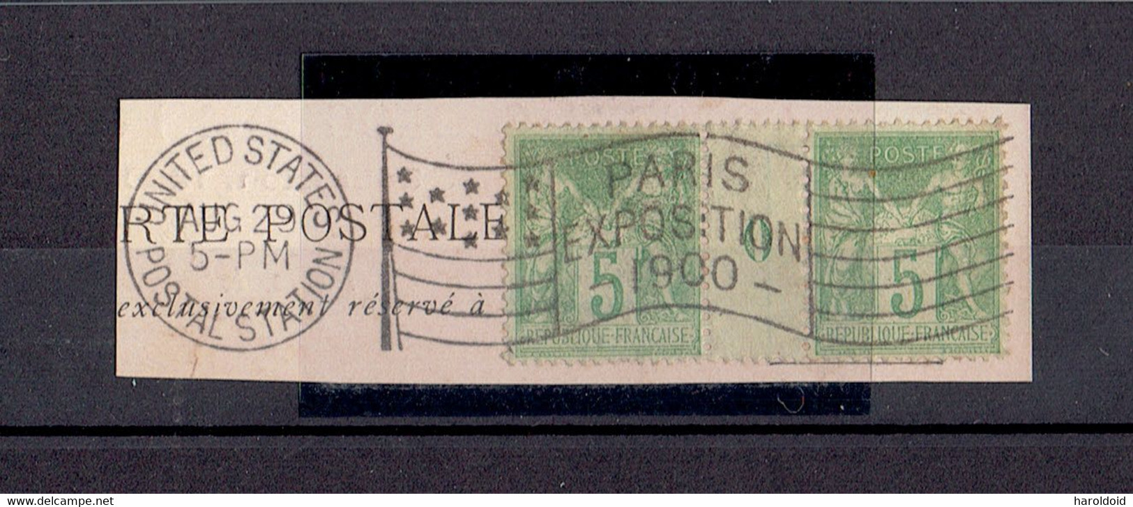 CàD MECANIQUE UNITED STATES POSTAL STATION 29 AOUT + DRAPEAU PARIS EXPO 1900 - TP N°102 MILLESIME 0 - TB - 1900 – Pariis (France)