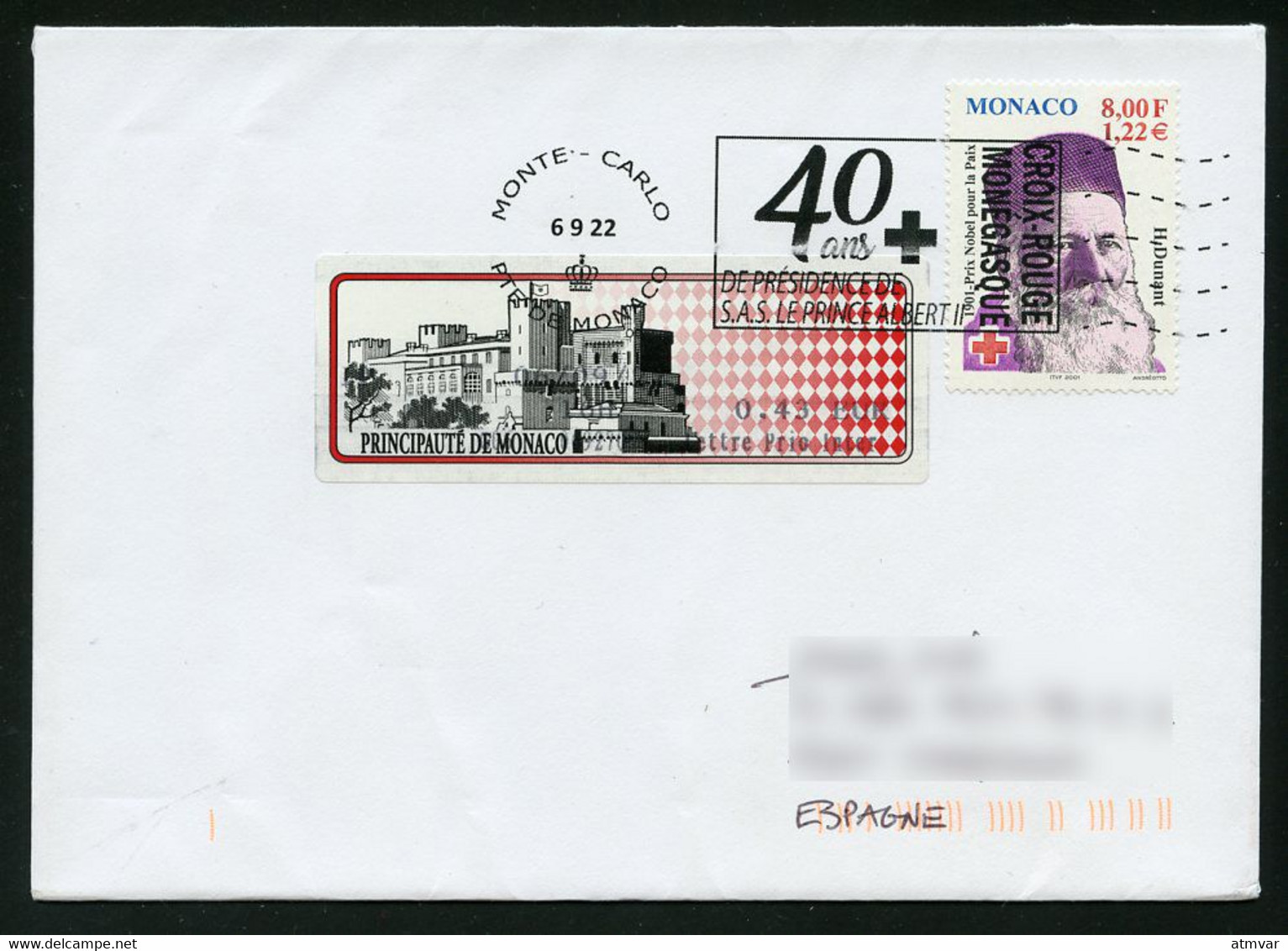 MONACO (2022) Oblitération 40 Ans Présidence SAS Prince Albert II Croix-Rouge Monégasque + Timbre, Red Cross, H. Dunant - Storia Postale