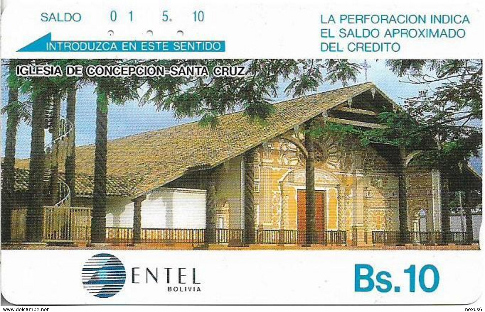 Bolivia - Entel (Tamura) - Iglesia De Concepción, Santa Cruz, 10Bs, 1994, Used - Bolivia