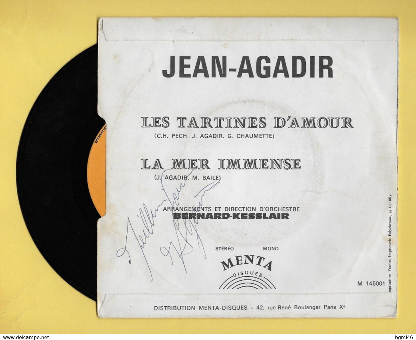 Disque Vinyle 45 Tours :  JEAN - AGADIR : LES TARTINES D'AMOUR..Scan A  : Voir 2 Scans - Editions Limitées