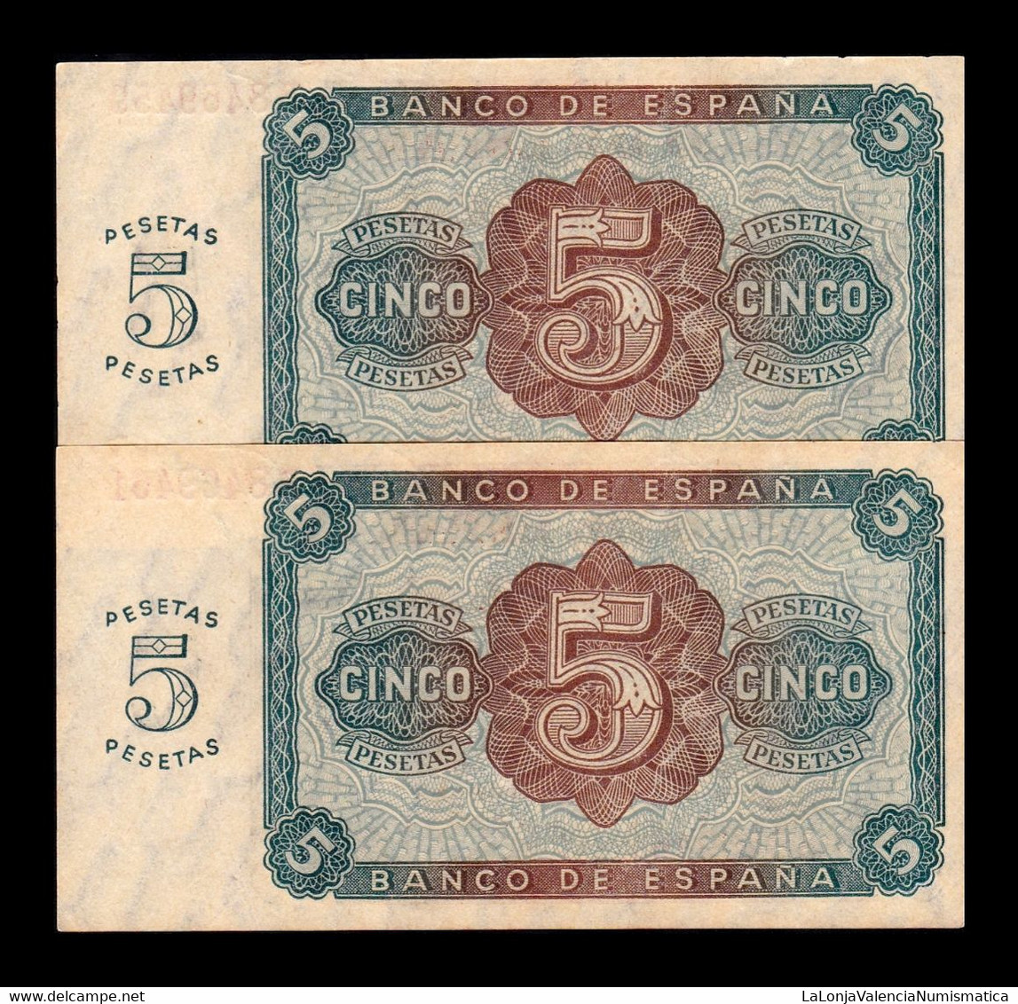 España Spain Pareja Impares 5 Pesetas Burgos 1938 Pick 110 Serie B EBC/+ XF/+ - 5 Pesetas