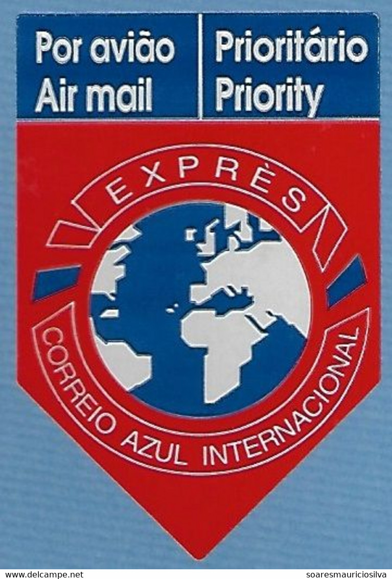 Portugal 2000 Barcode Label Registered Airmail Cover Express International Blue Mail Lisboa Olaias To Brazil Meter Stamp - Lettres & Documents