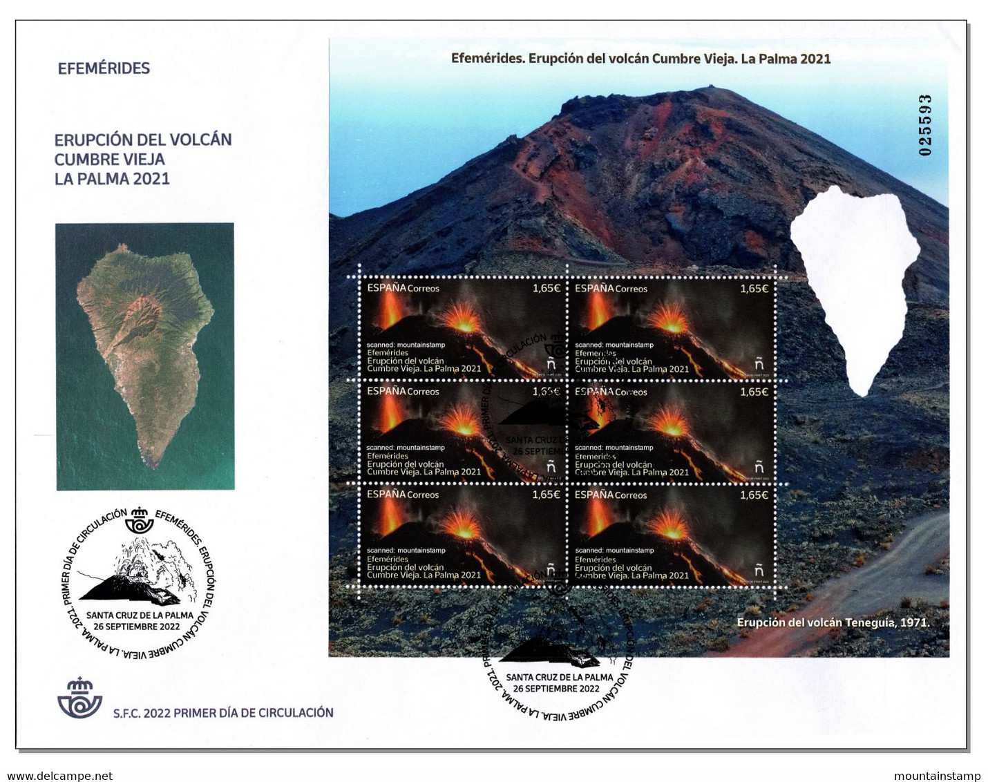 Spain 2022 (G13) La Palma Cumbre Vieja Volcanoes Vulkane Volcans - FDC - Covers & Documents