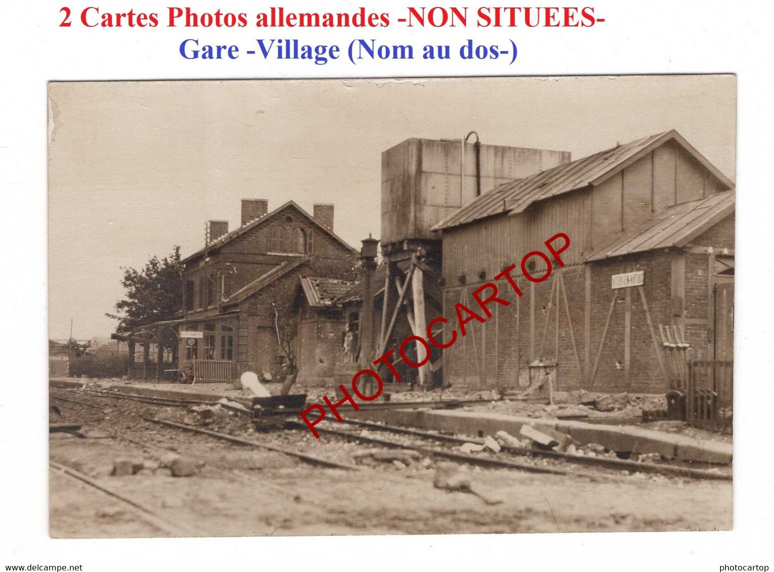 VITRY EN ARTOIS-2x CARTES PHOTOS Allemandes-GARE-VILLAGE-Guerre14-18-1 WK-FRANCE-62-Militaria- - Vitry En Artois