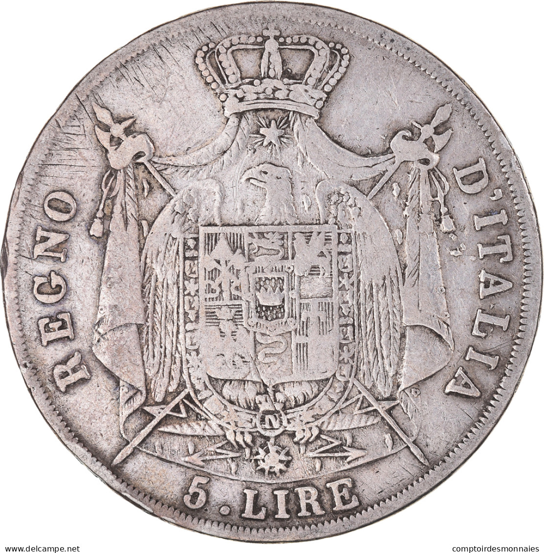 Monnaie, États Italiens, KINGDOM OF NAPOLEON, Napoleon I, 5 Lire, 1808, Milan - Napoleoniche