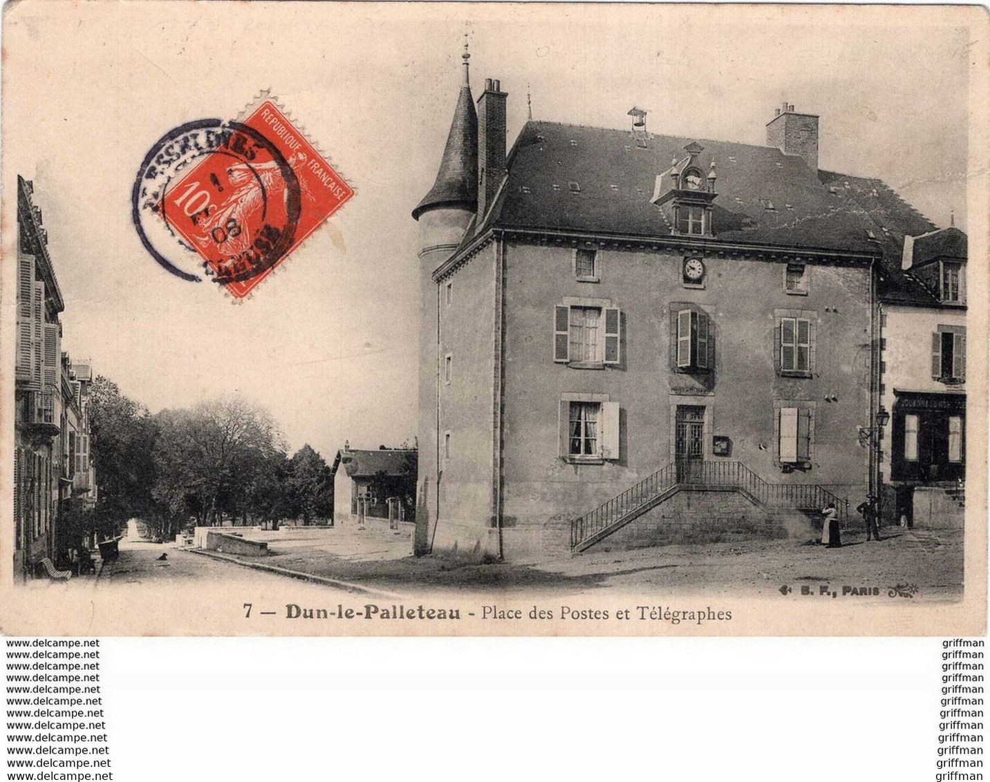 DUN LE PALLETEAU PALESTEL PLACE DES POSTES ET TELEGRAPHES 1908 TBE - Dun Le Palestel