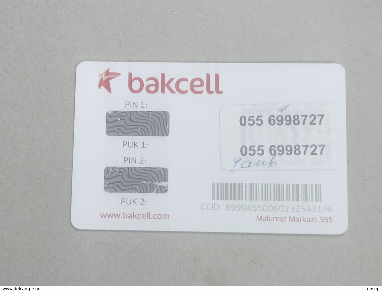 Azerbaijan-SIM CARD-BAKCELL-(8)-(89994550060132543196)-(055-6998727)-(look Out Side Foto)+1card Prepiad Free - Azerbaïjan