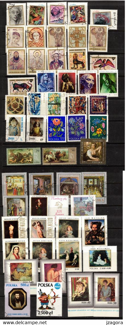 ART PAINTING GEMÄLDE SCULTURE FRESQUE  POLAND POLEN POLOGNE COLLECTION 54 VARIOUS USED STAMPS WITH GUM VERY GOOD QUALITY - Collections