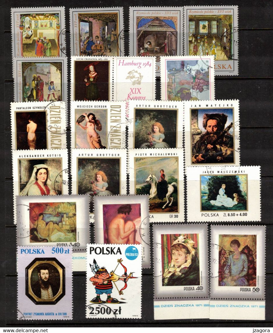 ART PAINTING GEMÄLDE SCULTURE FRESQUE  POLAND POLEN POLOGNE COLLECTION 54 VARIOUS USED STAMPS WITH GUM VERY GOOD QUALITY - Collections