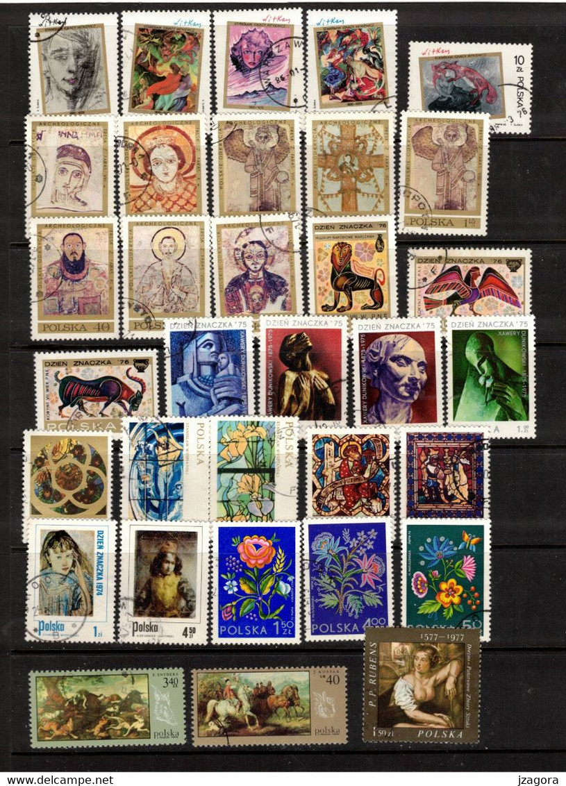 ART PAINTING GEMÄLDE SCULTURE FRESQUE  POLAND POLEN POLOGNE COLLECTION 54 VARIOUS USED STAMPS WITH GUM VERY GOOD QUALITY - Collezioni