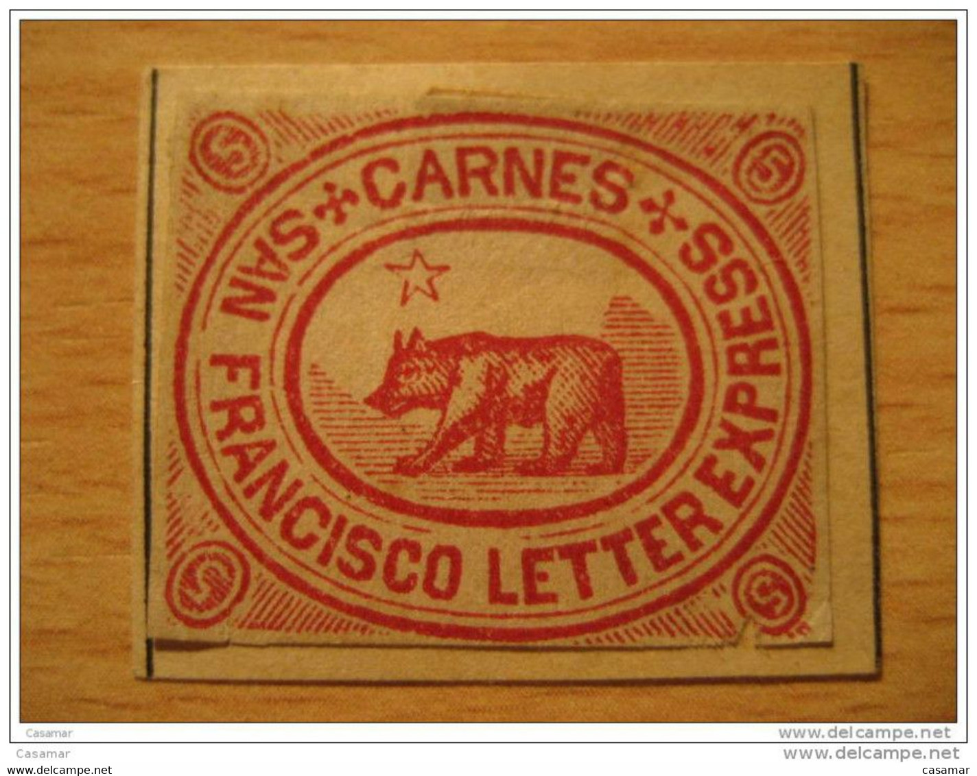 1864 CARNES Scott 35L8 L100 5c Red City Letter Express San Francisco California Local Stamp USA - Postes Locales