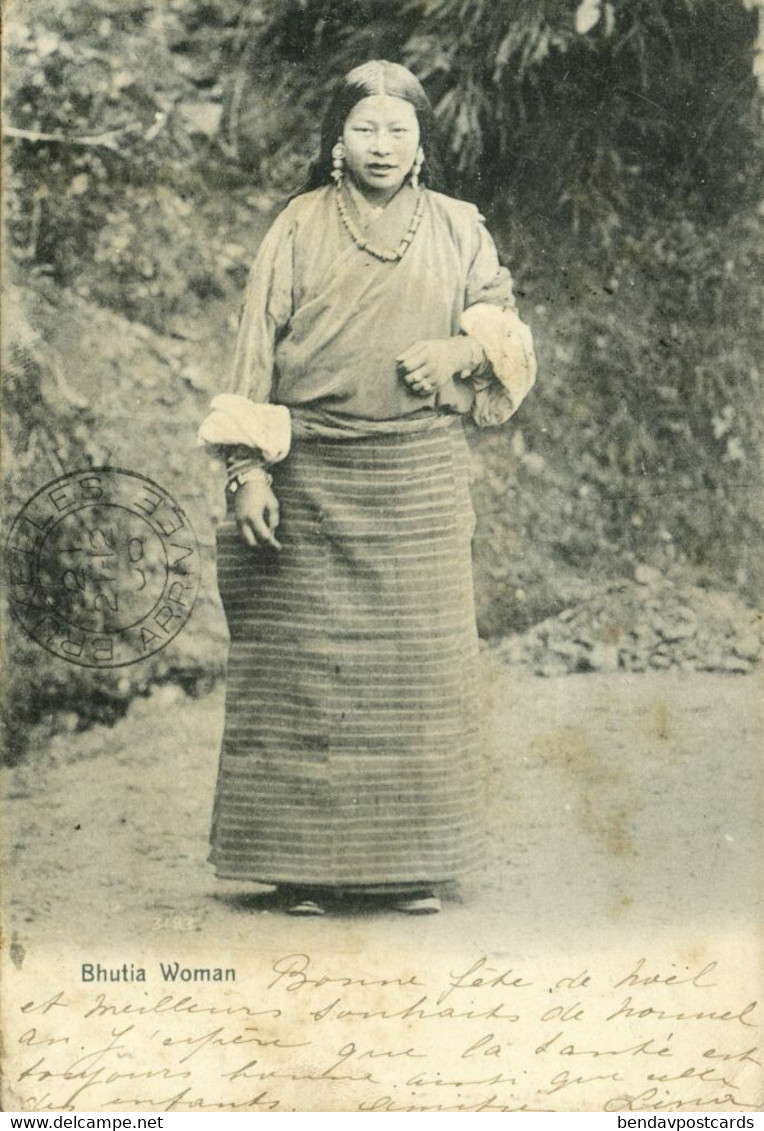 Bhutan, Native Bhutia Woman, Necklace Jewelry (1906) Postcard - Bután