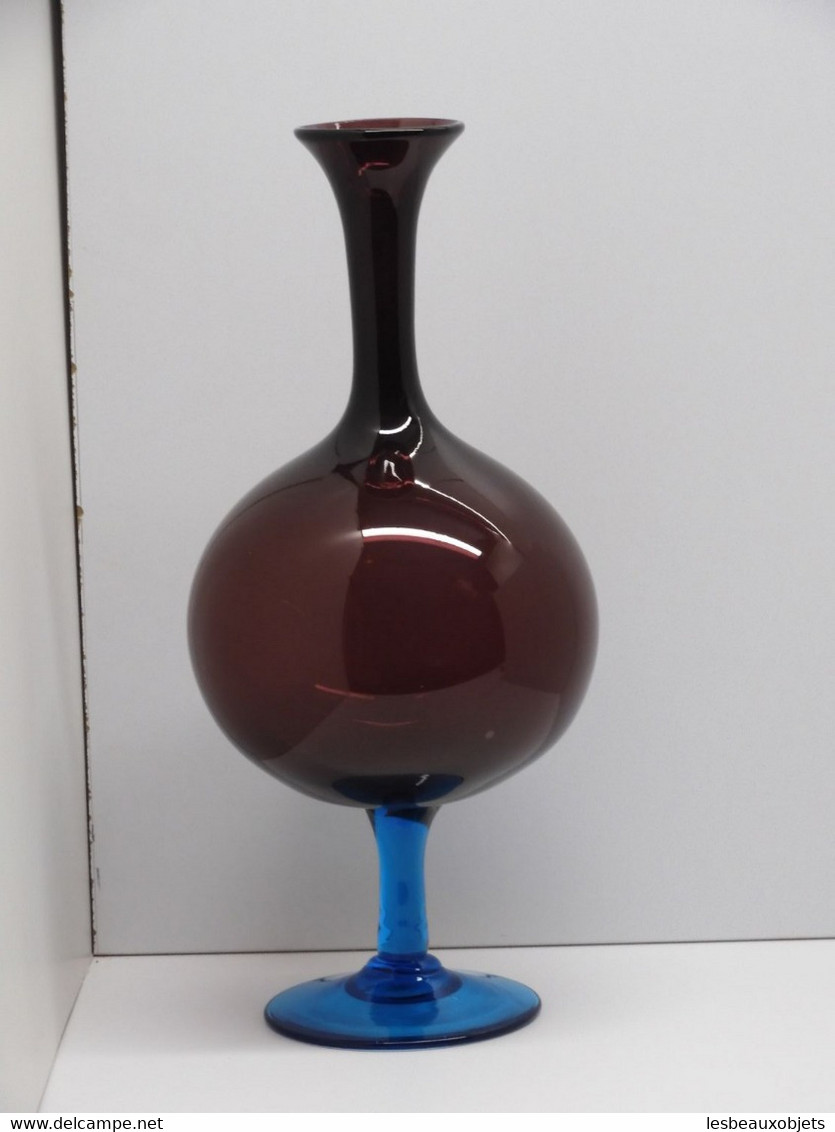 *ANCIEN GRAND VASE VINTAGE BI COLORE /PIED GRAND COL VERRE Soufflé XXe MURANO? E