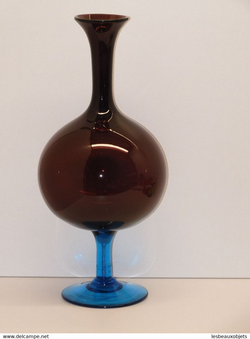 *ANCIEN GRAND VASE VINTAGE BI COLORE /PIED GRAND COL VERRE Soufflé XXe MURANO? E