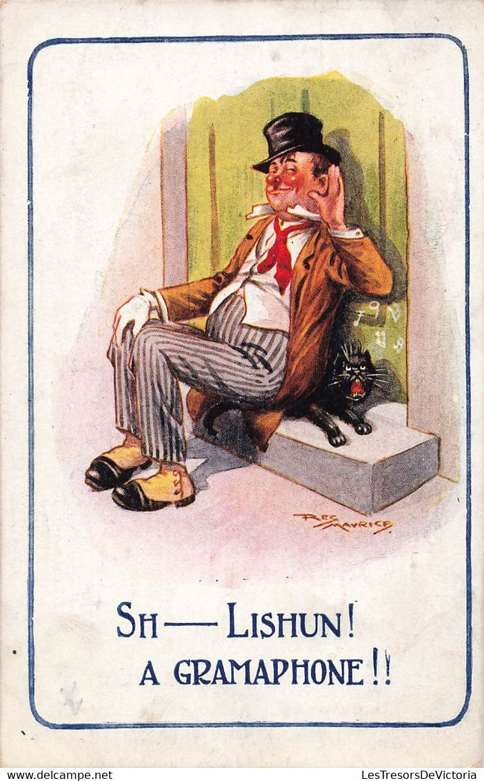 CPA Illustrateur Reg Maurice - Humour - Sh Lishun A Gramaphone - Homme Alcolisé Assis Sur Un Chat - Maurice