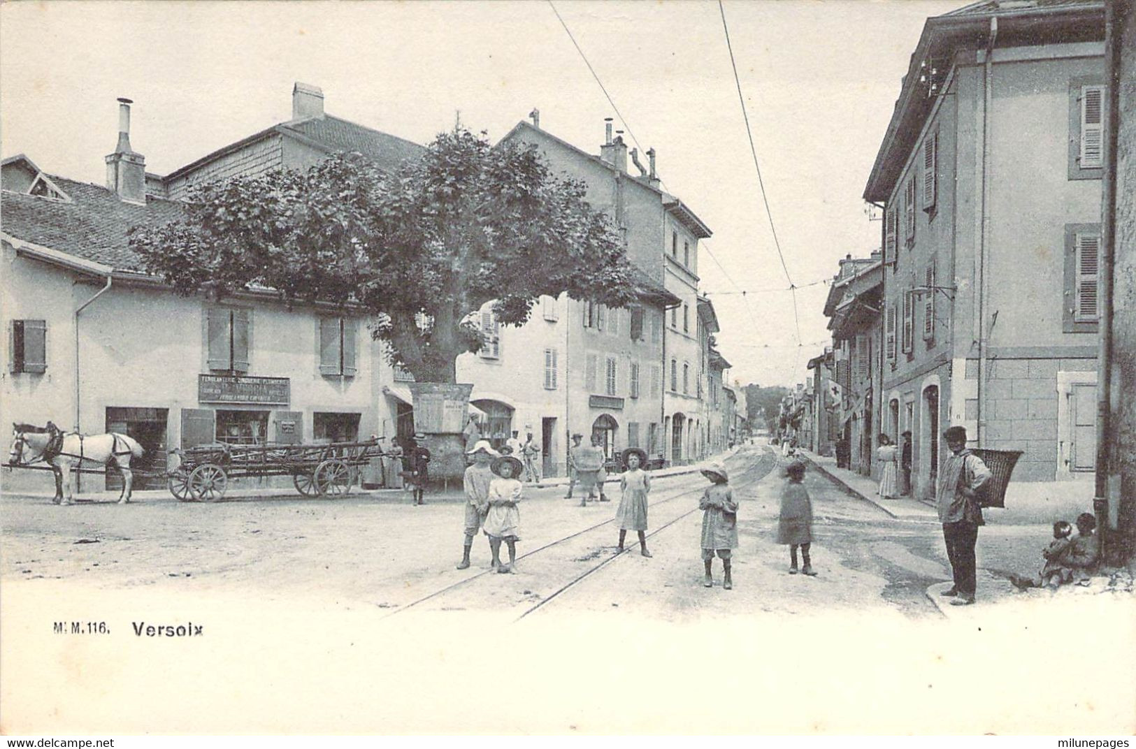 Suisse Schweiz Belle Animation De Rue à Versoix Devant La Ferblanterie Carte Pionnière M.M.116 - Versoix