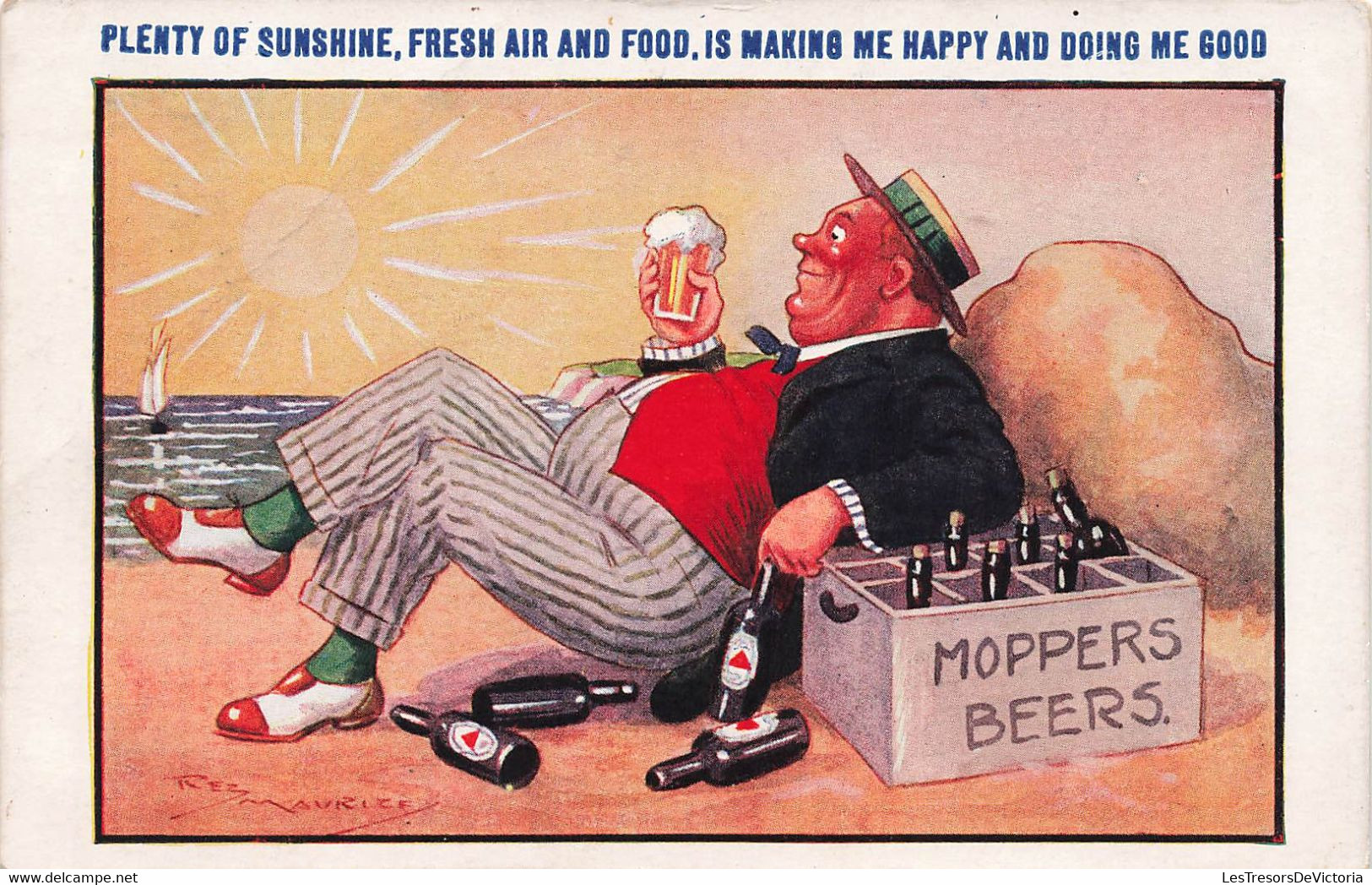 CPA Illustrateur Reg Maurice - Humour - Homme Sur La Plage Avec Un Pack De Biere - Moppers Beers - Maurice