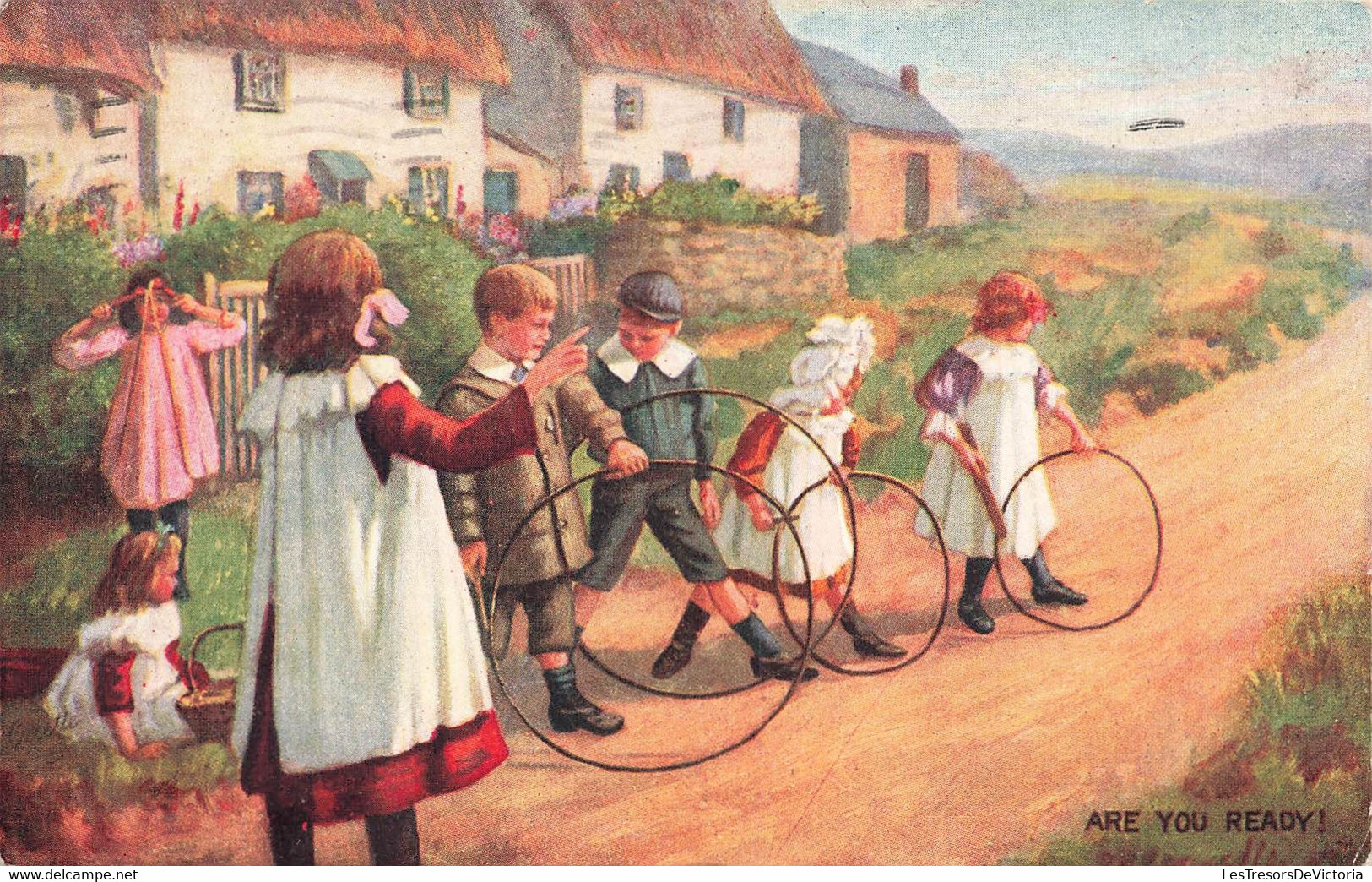 CPA Illustrateur Enfants Jouant Avec Des Cerceaux - Are You Ready - Oilette - Sonstige & Ohne Zuordnung