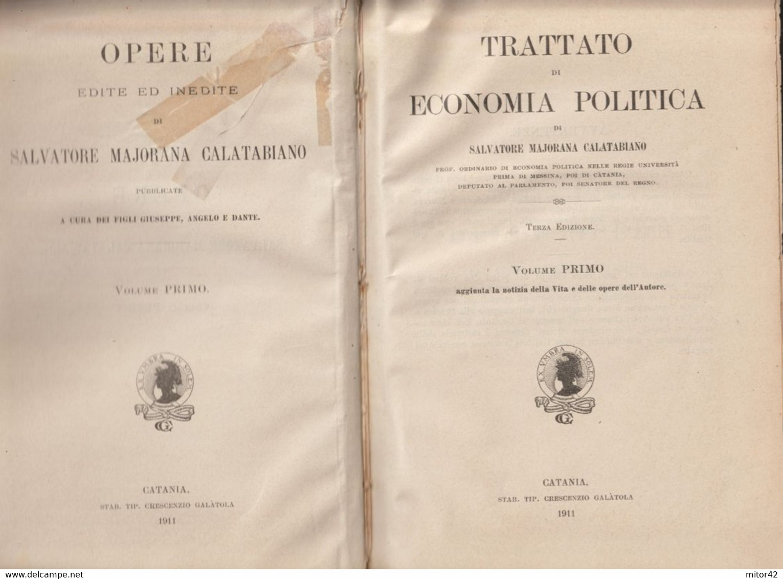 Trattato Economia Politica Di S.Majorana, Senatore Del Regno-Ordinario Università Messina E Catania-Tip.Galatola-Catania - Droit Et économie