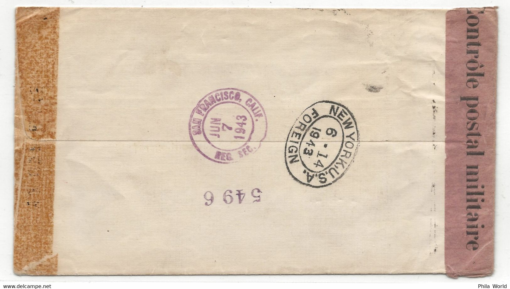 WW2 1943 ETABLISSEMENTS OCEANIE Ile TAHITI Recommandé PAPEETE > CROIX ROUGE SUISSE Genève Via US San Francisco New York - Lettres & Documents
