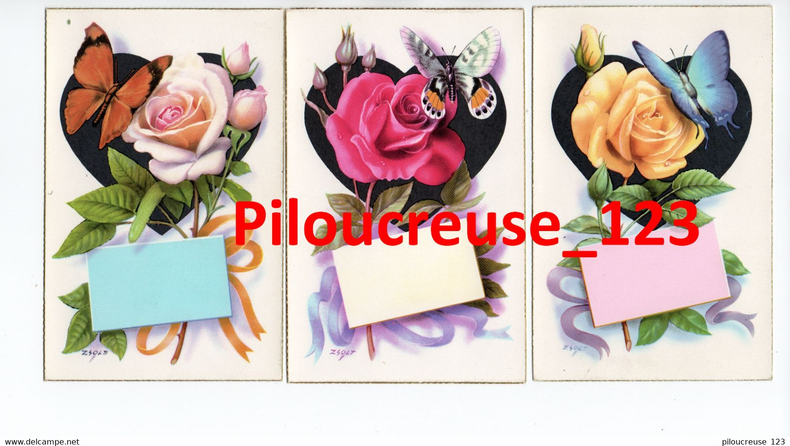 ILLUSTRATEUR ZSOLT - " Lot De 6 Belles Cartes De Roses Et De Papillons" - Zsolt