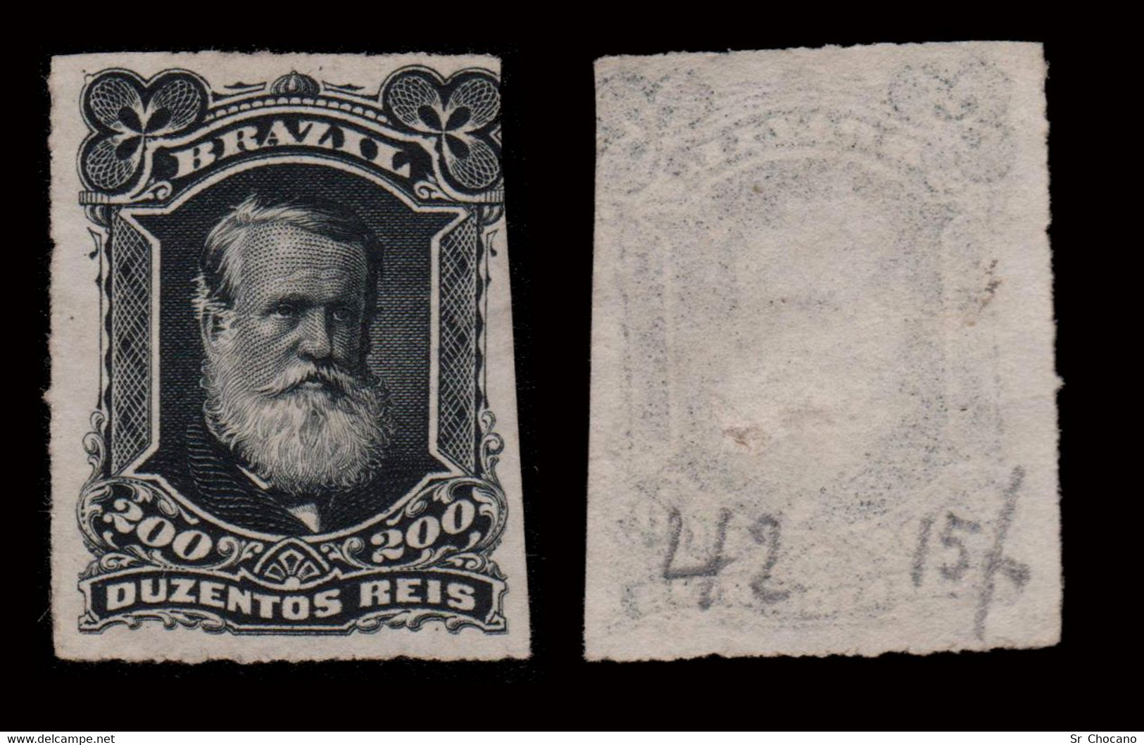 BRAZIL.1878-9.E.PEDRO II.200r.SCOTT 73.MNG.ROULETTED - Ungebraucht