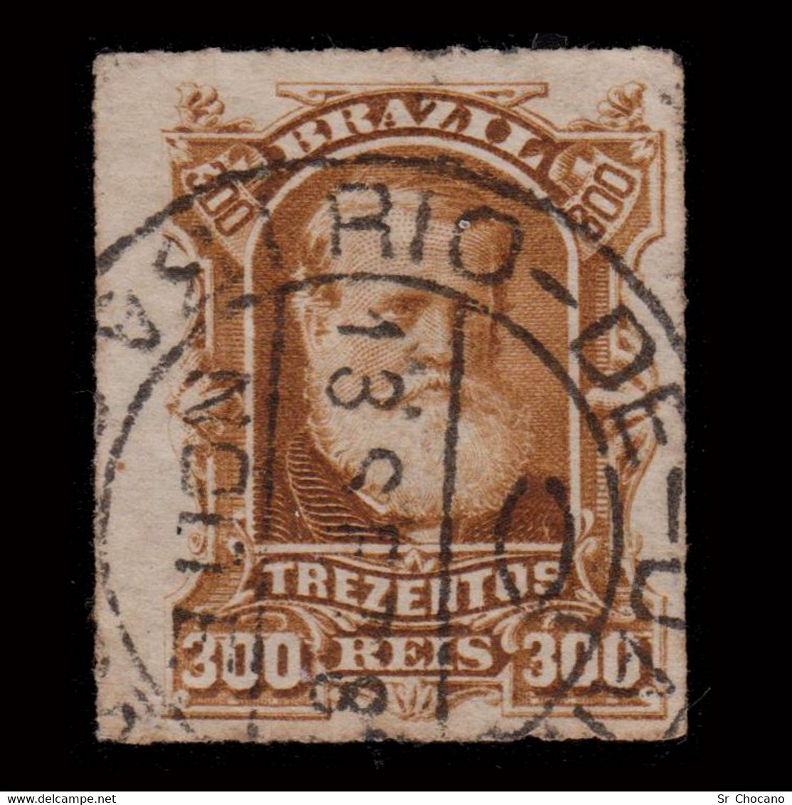 BRAZIL.1878-9.PEDRO II.300r.SCOTT 75.USED.ROULETTED - Gebraucht