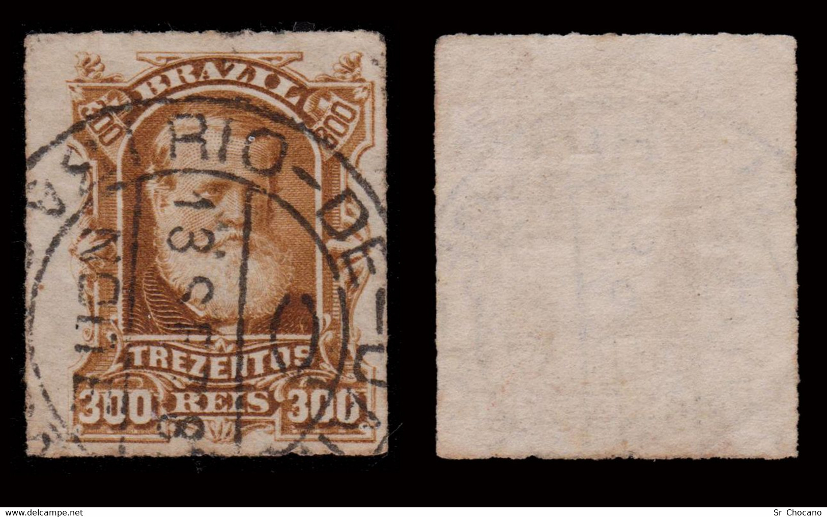 BRAZIL.1878-9.PEDRO II.300r.SCOTT 75.USED.ROULETTED - Gebraucht