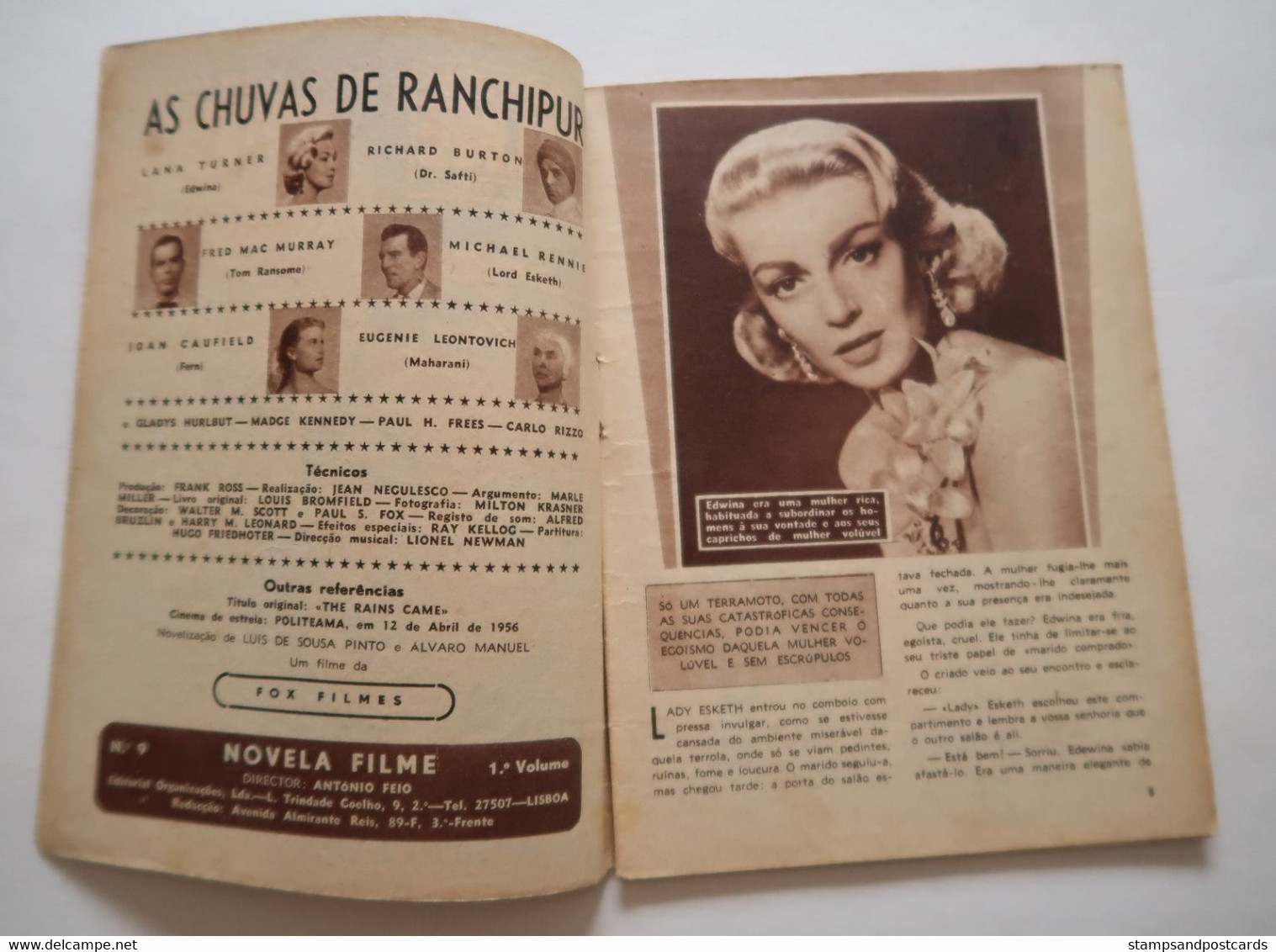 Portugal Revue Cinéma Movies Mag 1956 The Rain Came Lana Turner Richard Burton As Chuvas De Ranchipur India Inde - Bioscoop En Televisie