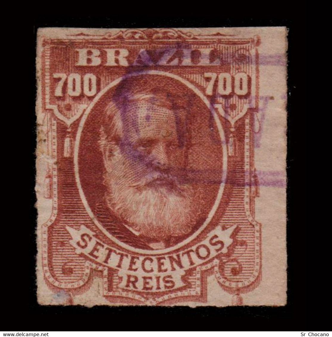 BRAZIL.1878-9.PEDRO II.700r.SCOTT 76.USED.ROULETTED - Nuevos