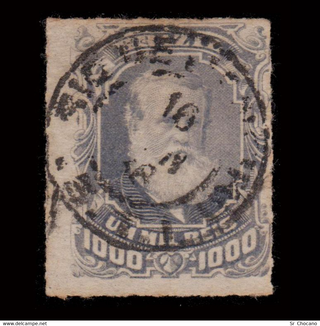 BRAZIL.1878-9.PEDRO II.1000r.SCOTT 77.USED.ROULETTED - Unused Stamps