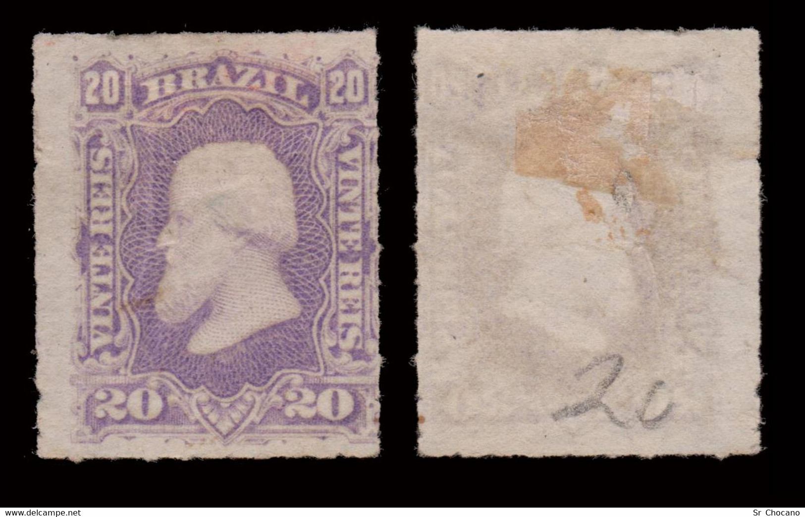 BRAZIL.1878-9.PEDRO II.20r.SCOTT 20.MNG.ROULETTED - Nuevos