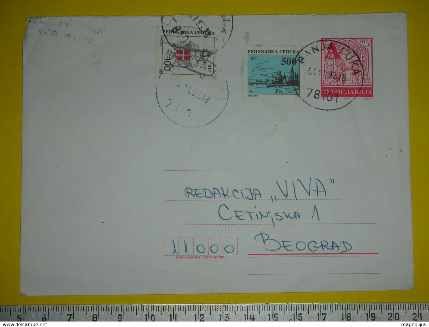 R,Yugoslavia Stationery Cover,Bosnia,Republika Srpska Provisorium Letter,Banja Luka Postal Seal,civil War RS Stamps,rare - Cartas & Documentos