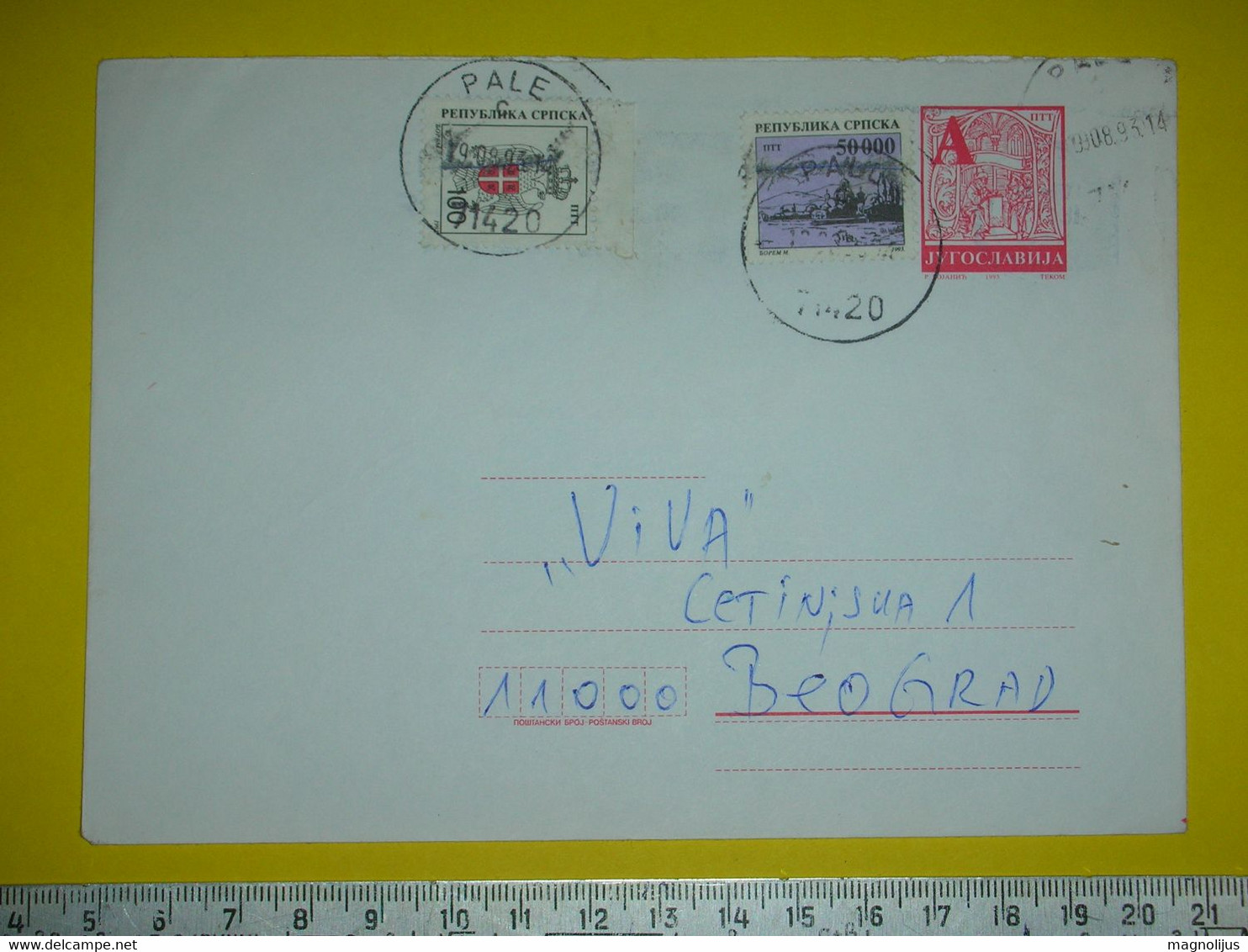 R,Yugoslavia Stationery Cover,Bosnia,Republika Srpska Provisorium Letter,Pale Postal Seal,civil War RS Overprint Stamps - Briefe U. Dokumente