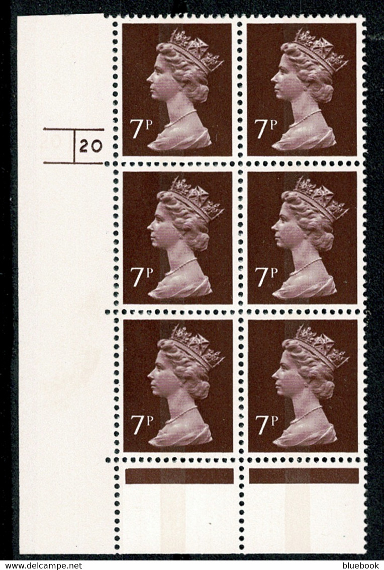 Ref 1569 - GB 7p Machin Stamps Cylinder Block Of 6 ( Cyl 20) - Sheets, Plate Blocks & Multiples
