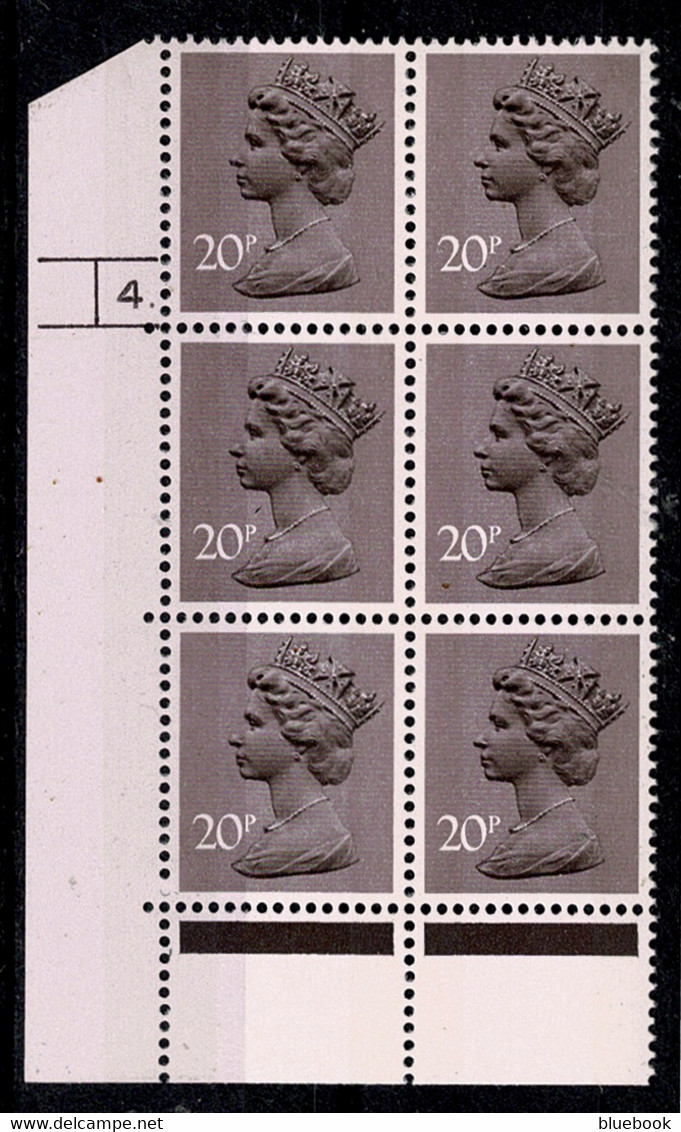 Ref 1569 - GB 20p Machin Stamps Cylinder Block Of 6 ( 4 Dot) - Sheets, Plate Blocks & Multiples
